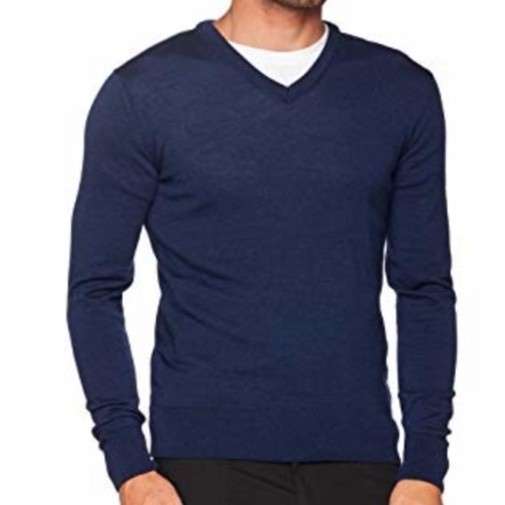 NWT DALE OF NORWAY Merino Wool Navy Harald V-Neck Sweater Size L